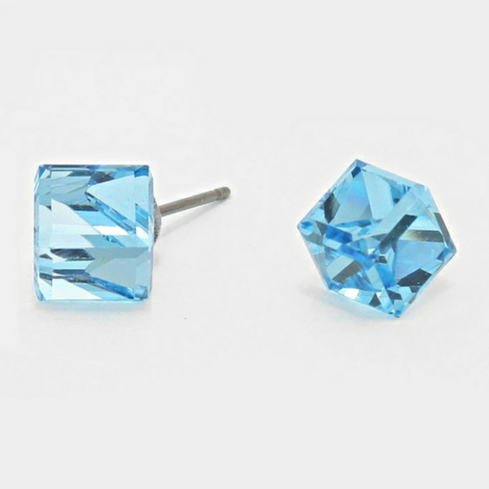 Blue Square Cube Stud Fashion Jewelry Earrings